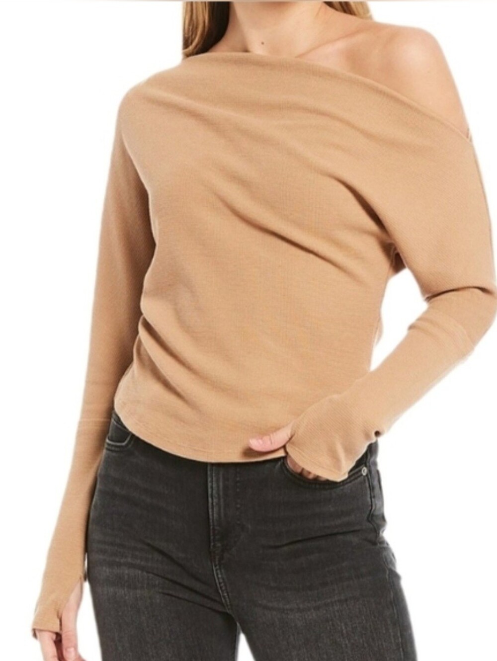 NWT We The Free Fuji Off The Shoulder Thermal Top Pale Camel Women's Size Medium